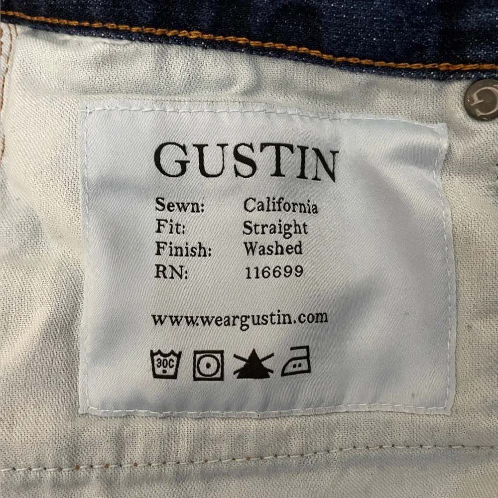 Gustin Men's Straight Jeans Washed Finish Selvedge Button Fly